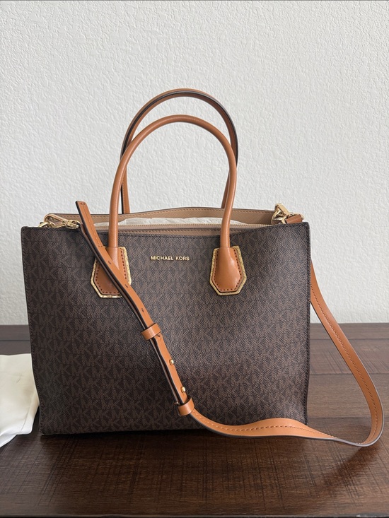 Michael Kors Handbags - Michael Kors Brown Logo Tote with Tan Handles and Crossbody Strap